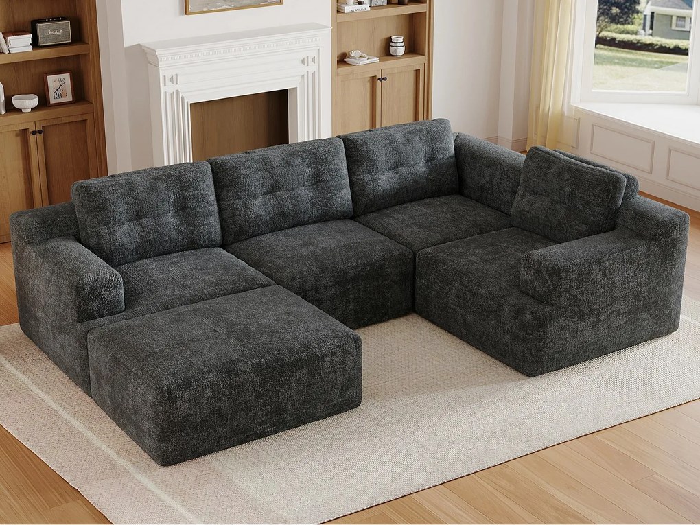 Elastyczna sofa modułowa - całkowita konstrukcja z pianki - brak konieczności montażu - tkanina z szenili - szary
