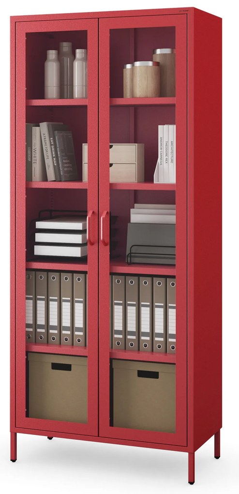 Witryna szklana do salonu czerwona Modern ANGELO 800 x 1850 x 450 mm