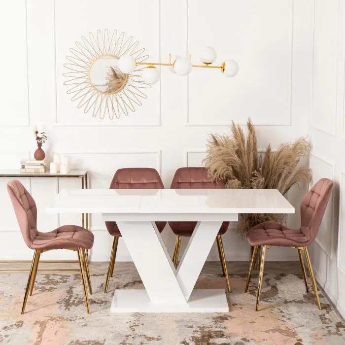 Stół Prostokątny Rozkładany CLARK 120-160 cm Biały Połysk Glamour