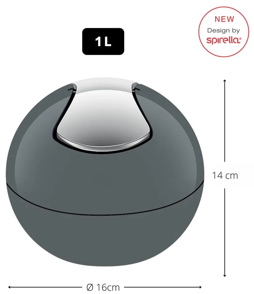 Ciemnoszary plastikowy kosz na śmieci 1 l Bowl – Spirella