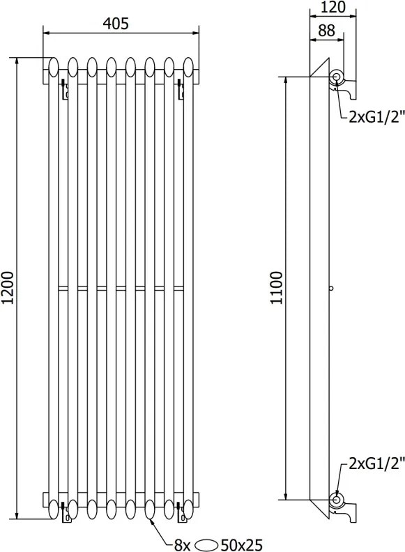 Mexen Atlanta grzejnik dekoracyjny 1200 x 405 mm, 646 W, czarny - W211-1200-405-00-70