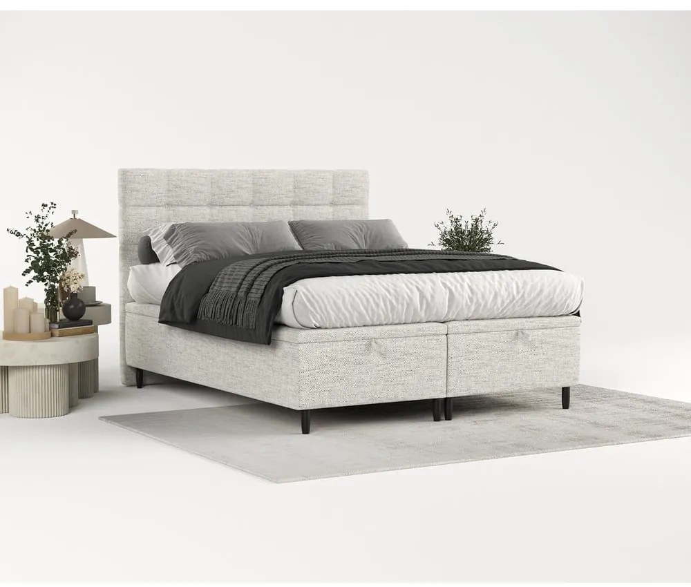 Jasnoszare tapicerowane łóżko dwuosobowe ze schowkiem 200x200 cm Senses – Maison de Rêve