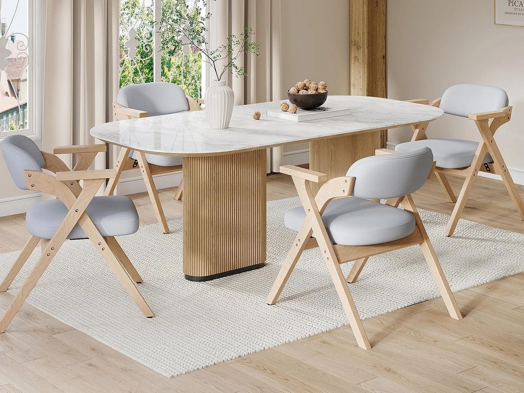 Zestaw 4 krzeseł do jadalni - Składane - krzesła lniane - Konstrukcja z litego drewna - Szary