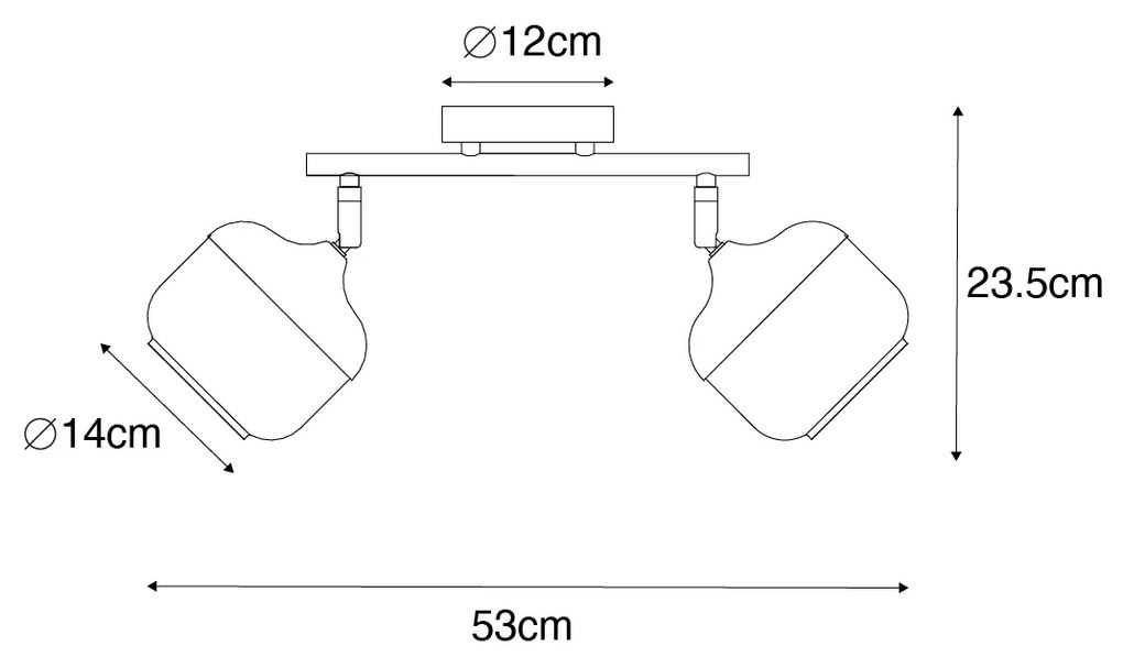 Designerski reflektor czarny ze złotem i dymionym szkłem 2-światła - Kyan