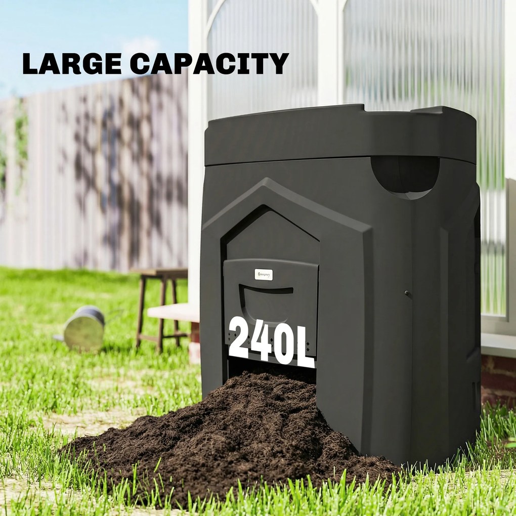 Outsunny Kompostownik Ogrodowy 240L, Trójkątny Pojemnik na Kompost z 3 Drzwiami, Czarny | Aosom PL