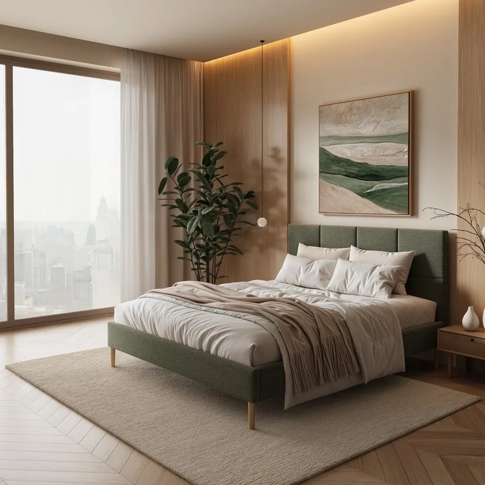 Zielone tapicerowane łóżko dwuosobowe ze stelażem 180x200 cm Alano – MESONICA