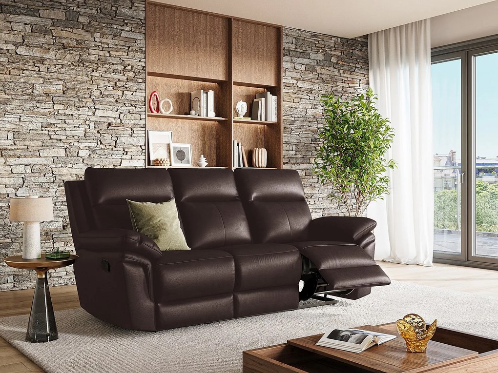 Kanapa 3-osobowa z funkcją relax ze skóry bawolej PAKITA -brązowa