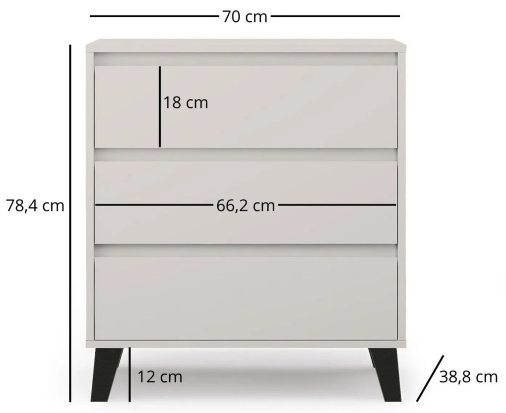 Komoda z Trzema Szufladami do Salonu BORVO 70 cm Kaszmir Nowoczesna