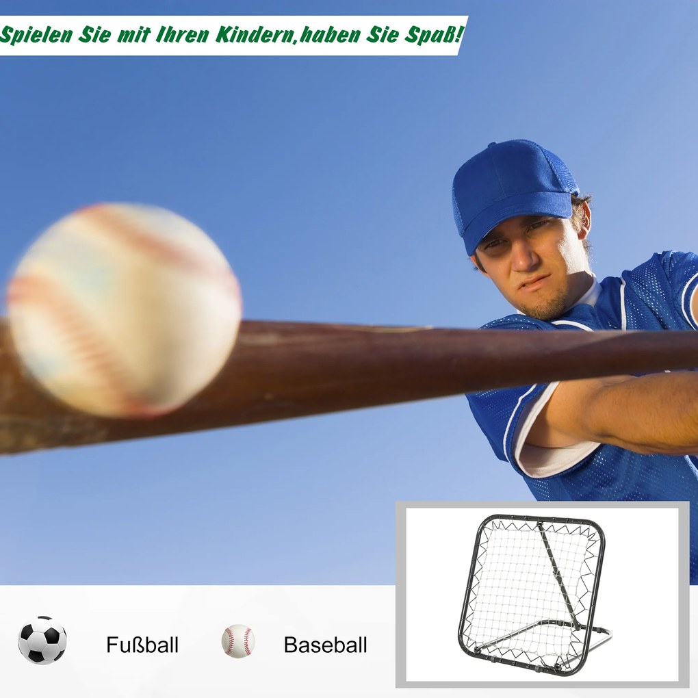 Rebounder Bejsbol Bramka Odbijająca Składana Metal PE Czarna Siatka Treningowa | Aosom PL