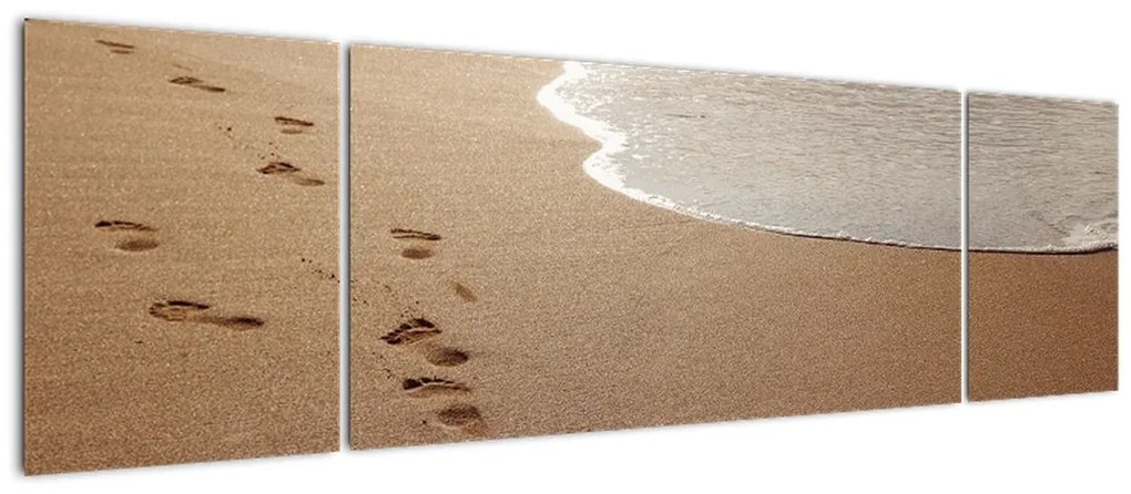 Obraz - ślady stóp na piasku i morzu (170x50 cm)