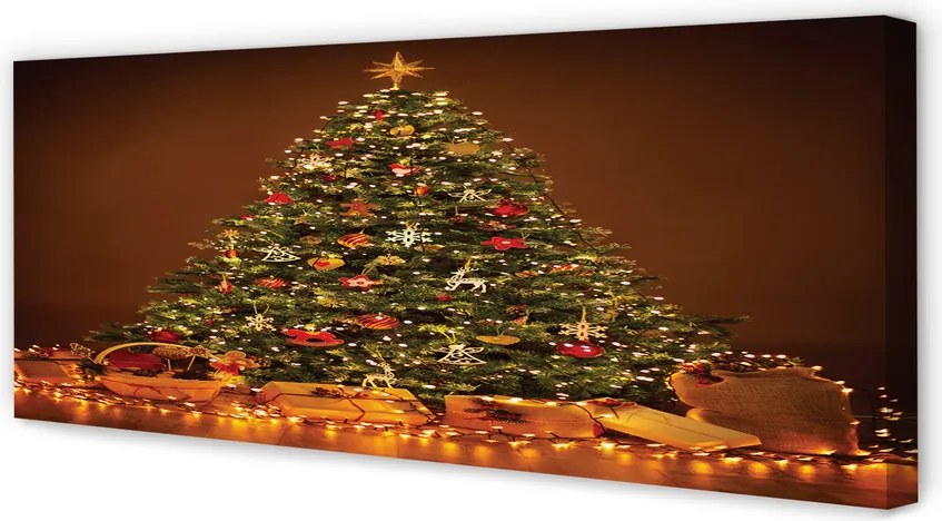 Duży obraz na płótnie Choinka, Prezenty, Lampki i Dekoracje
