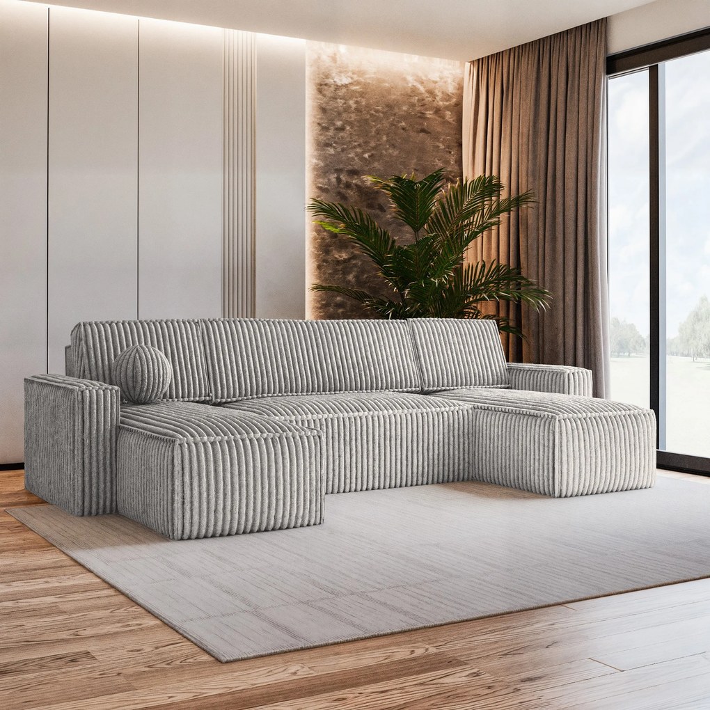 Masseno Narożnik PESANO z funkcją spania i pojemnikiem na pościel Narozniki U, Rozkładana sofa - Jasnoszary, TILIA 86