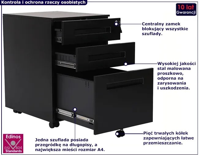 Czarny kontenerek pod biurko na klucz - Cebo 4X