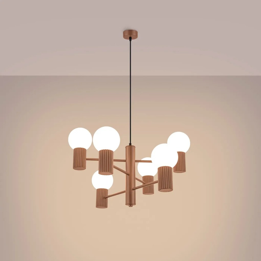 Żyrandol HALO 6 mocca ryflowany SOLLUX  LIGHTING