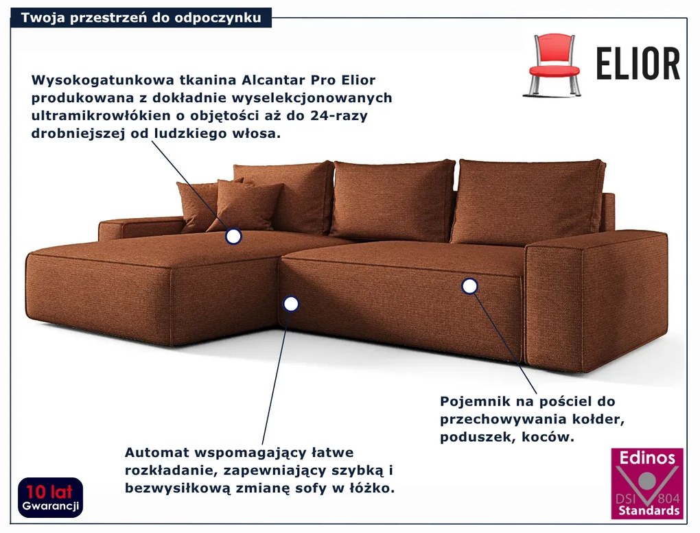 Rudy narożnik tapicerowany z pojemnikiem G2-S20