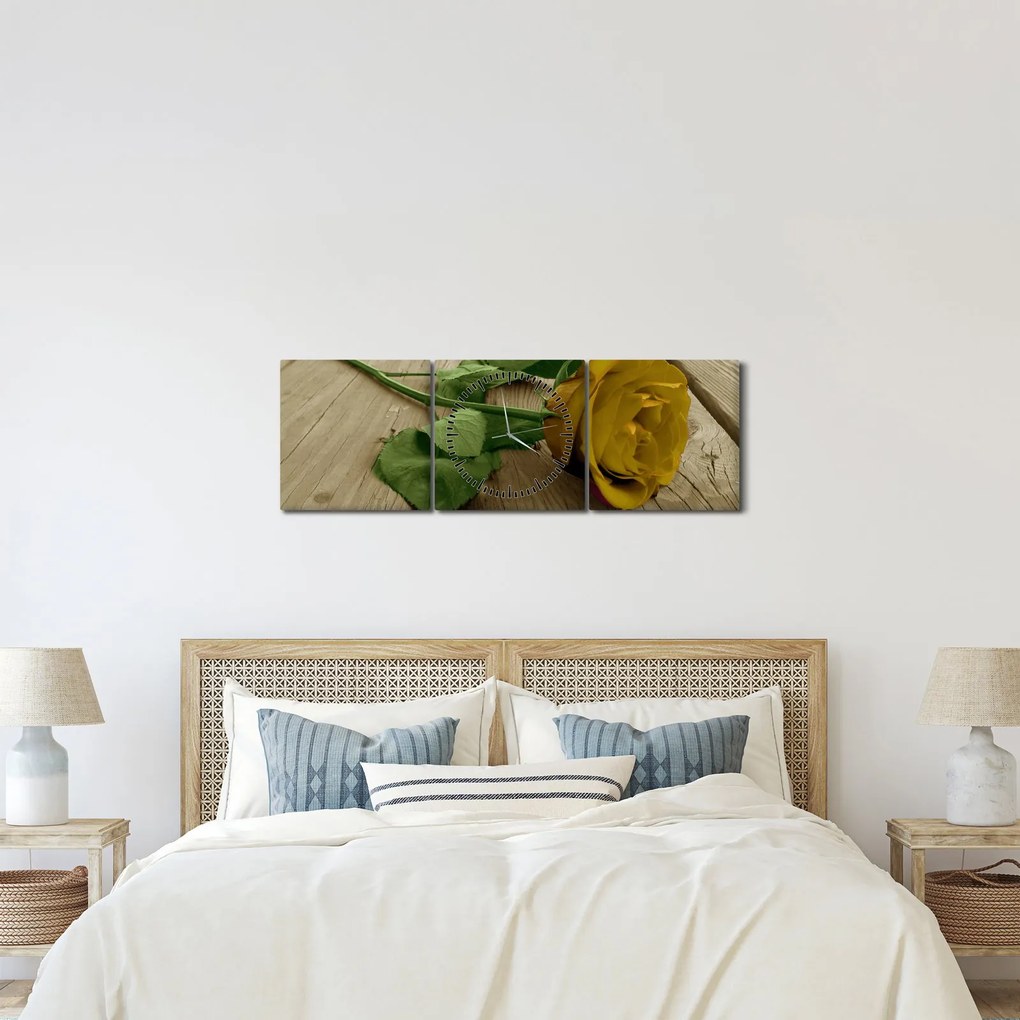 Obraz - Żółte róże w stylu vintage (z zegarem) (90x30 cm)