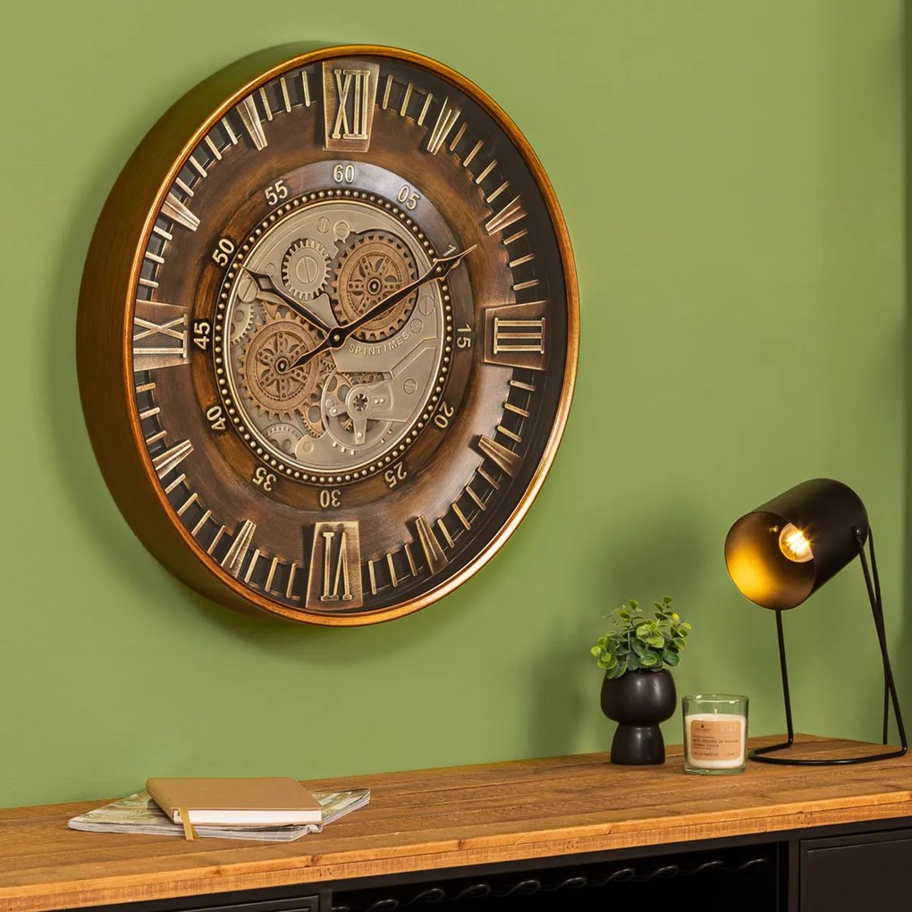 Zegar w stylu retro z widocznym mechanizmem YONI, Ø 59 cm