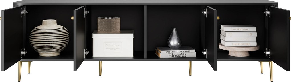 Szafka RTV Vesper 4D 187 cm - czarny / złote nogi