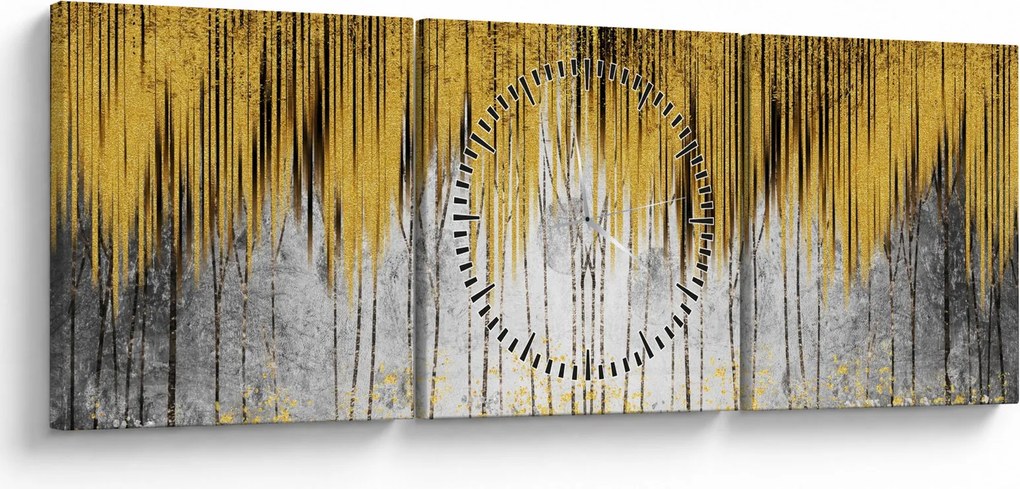 Obraz - Złote linie (z zegarem) (90x30 cm)