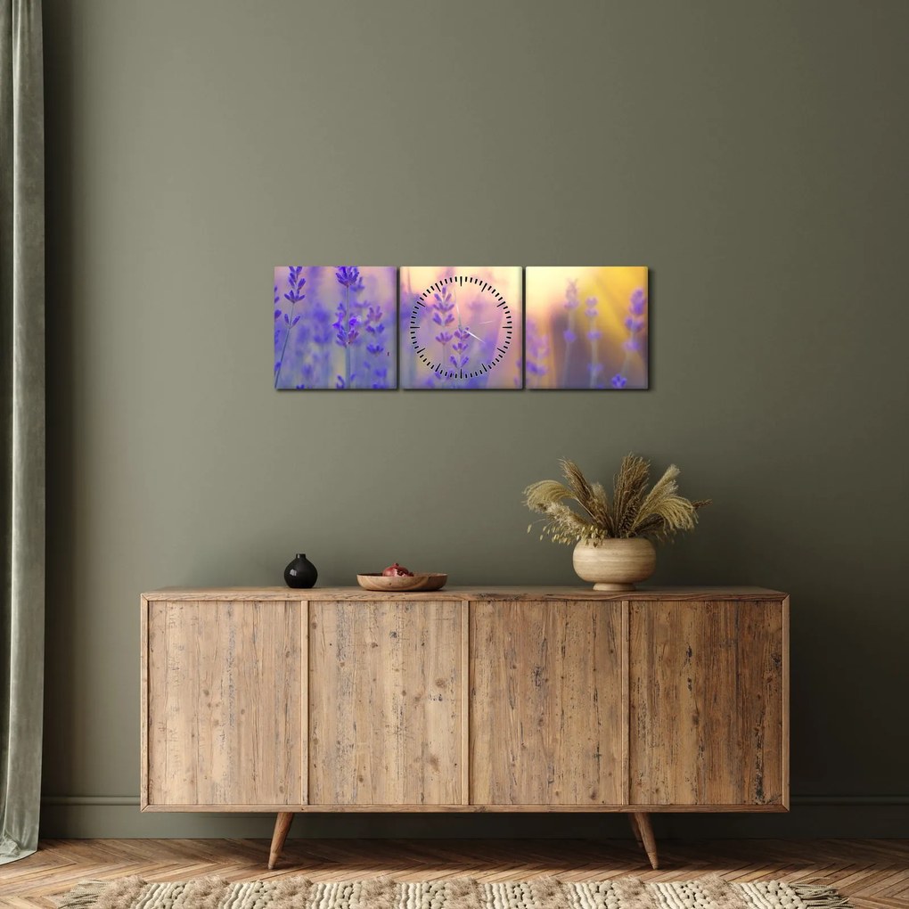 Obraz - Lawenda (z zegarem) (90x30 cm)