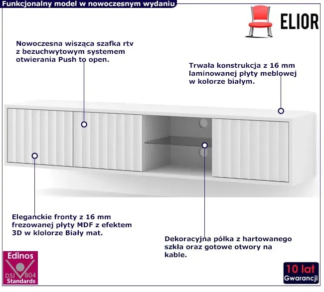 Biała ścienna szafka rtv z lamelami - Solveno