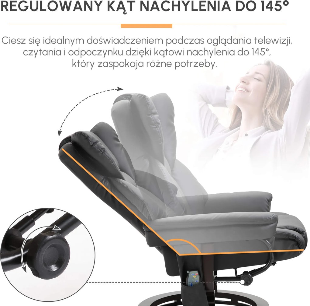 HOMCOM Fotel do masażu z podnóżkiem fotel relaksacyjny nachylenie 145° czarny 79 x 82 x 101 cm