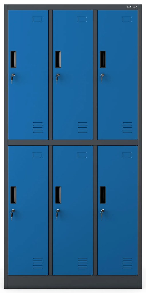 Szafka socjalna ubraniowa BHP antracytowo-niebieska: 6-drzwiowa IGOR 900 x 1850 x 450 mm