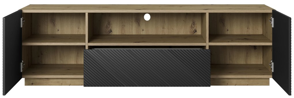 Szafka RTV Asha 167 cm z szufladą i wnęką - artisan / czarny mat