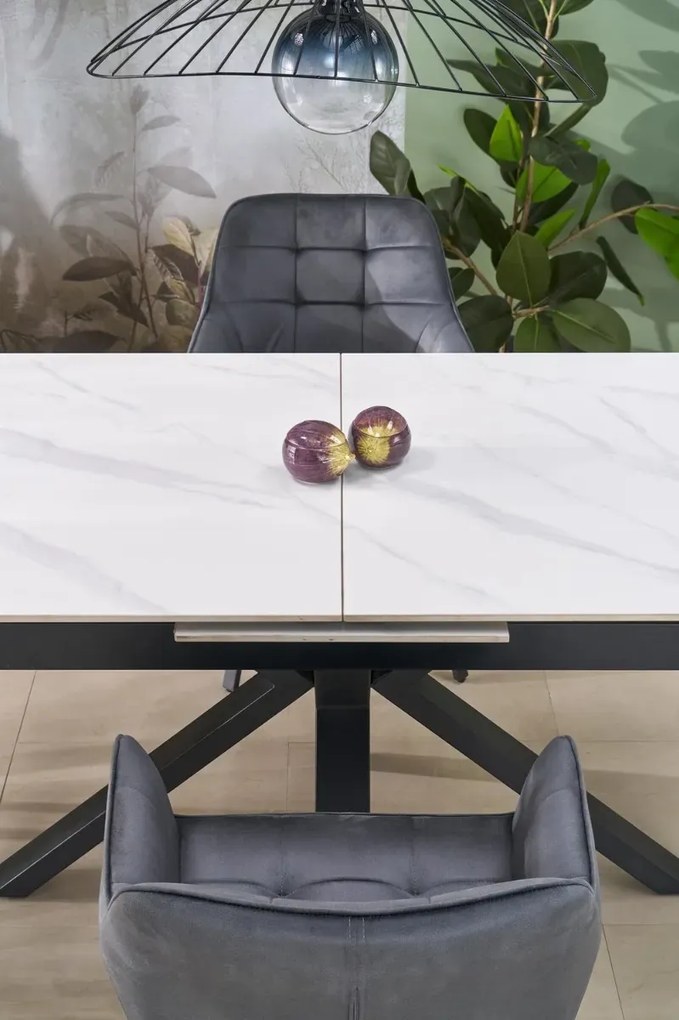 Stół rozkładany PLATAN 140(180)x85 biały marmur/czarny HALMAR