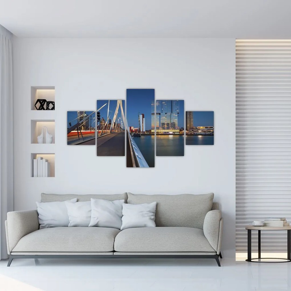 Obraz - Zmierzch w Rotterdamie, Holandia (125x70 cm)