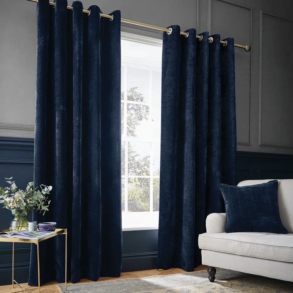 Ciemnoniebieskie zasłony termiczne z szenilu zestaw 2 szt. 229x183 cm Selene Luxury Chenille – Hyperion