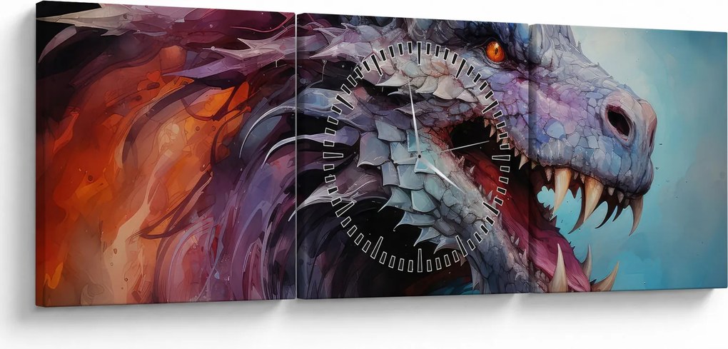 Obraz - Ilustracja przedstawiająca smoka (z zegarem) (90x30 cm)