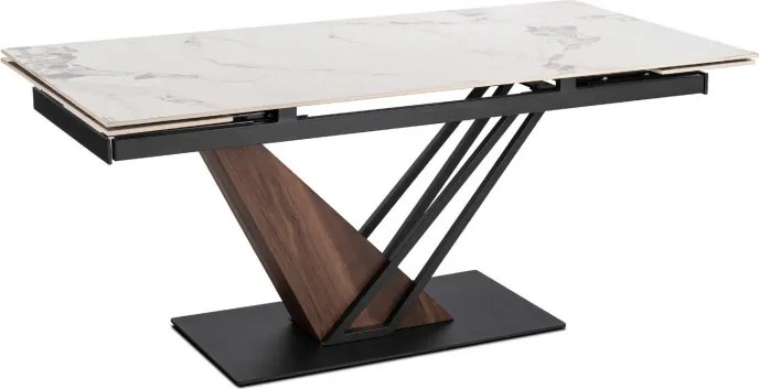 Stół Rozkładany Prostokątny REX 2 180-240 cm Ceramiczny Biały Marmur/Orzech do Jadalni Nowoczesny Loft