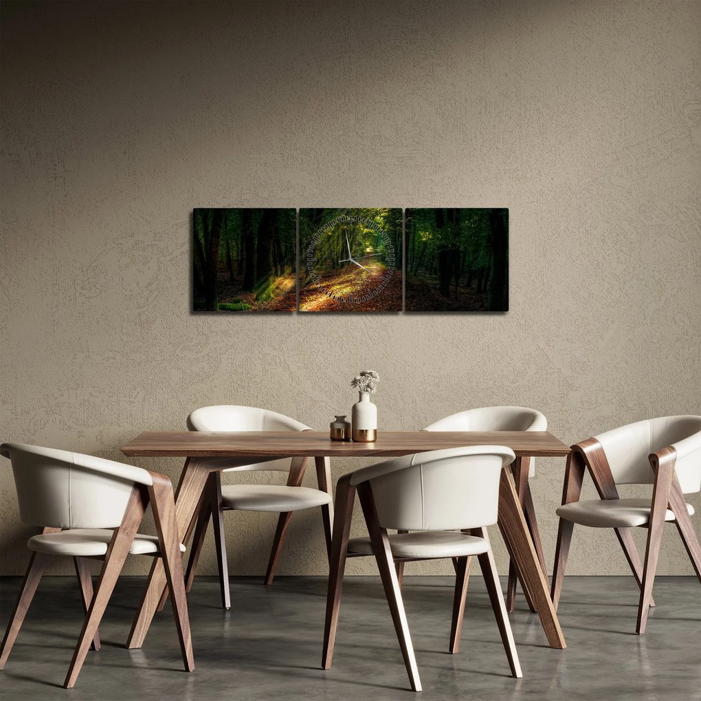 Obraz leśnej ścieżki (z zegarem) (90x30 cm)