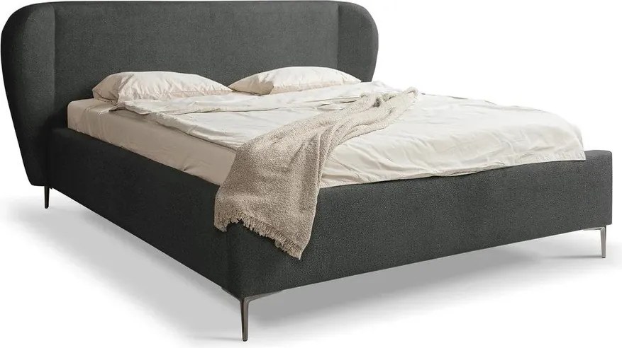 Ciemnoszare tapicerowane łóżko dwuosobowe ze stelażem 140x200 cm Makana – Makamii