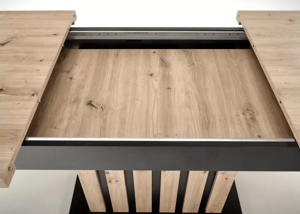 Rozkładany stół prostokątny Altus 160 (210) x 90 – wykonany z płyty laminowanej w kolorze dąb artisan / czarny