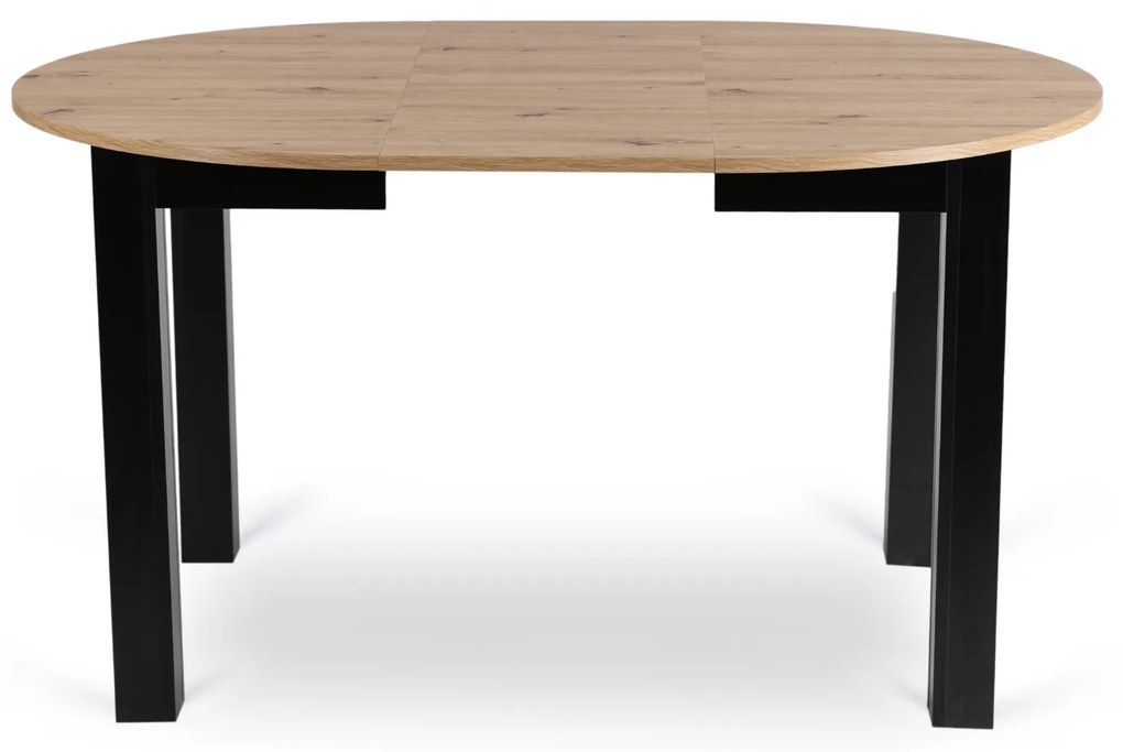 Zestaw Stół Okrągły Rozkładany HARRY 102-142 cm Dąb Artisan/Czarny i 4 Krzesła Tapicerowane ROBIN 2 Beżowe Nowoczesne