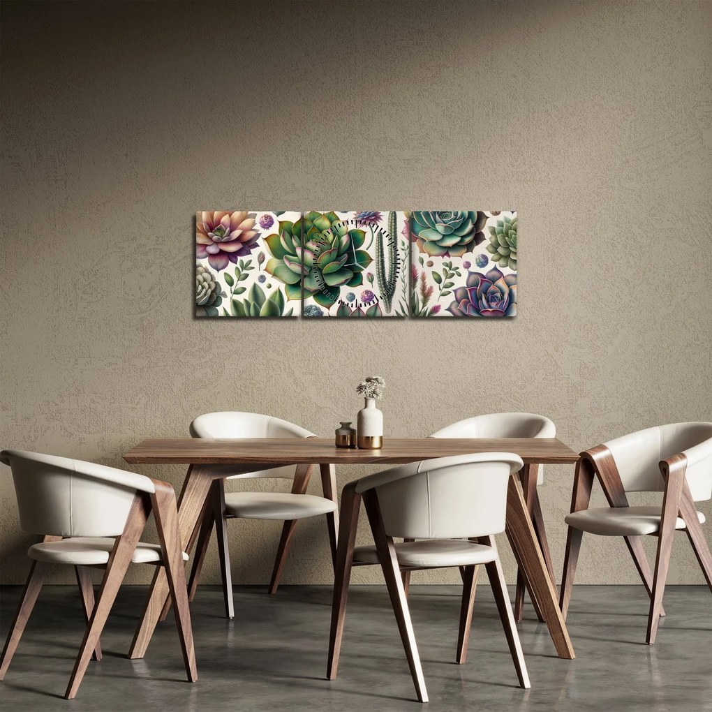 Obraz - Sukulenty (z zegarem) (90x30 cm)