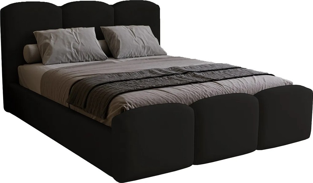 Łóżko dwuosobowe 160x200 cm Capri - pojemnik, stelaż drewniany - welur, czarny (Magic Velvet 2219)