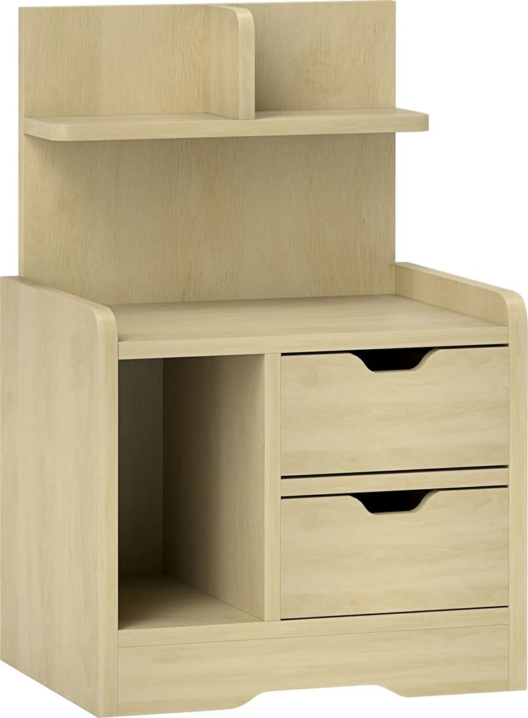 HOMCOM Stolik Nocny z 2 Szufladami, Otwarta Półka, 40x30x60 cm, Dekor Drewna