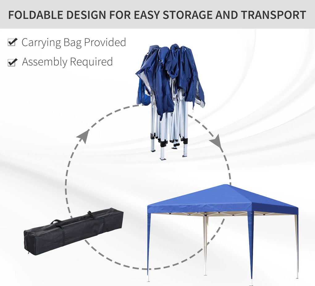 Outsunny Pawilon, 2,95 x 2,95 m Składany Pawilon Ogrodowy, Namiot Imprezowy, UV Schutz, Stal+Tkanina Oxford, Niebieski