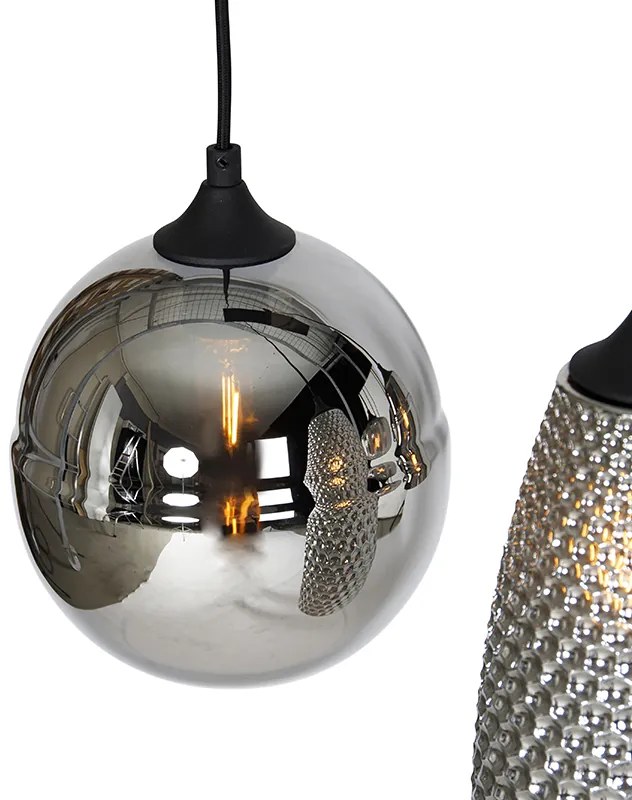 Lampa wisząca w stylu art deco czarna z przydymionym szkłem 8-świateł - Hanne ArtDeco Oswietlenie wewnetrzne