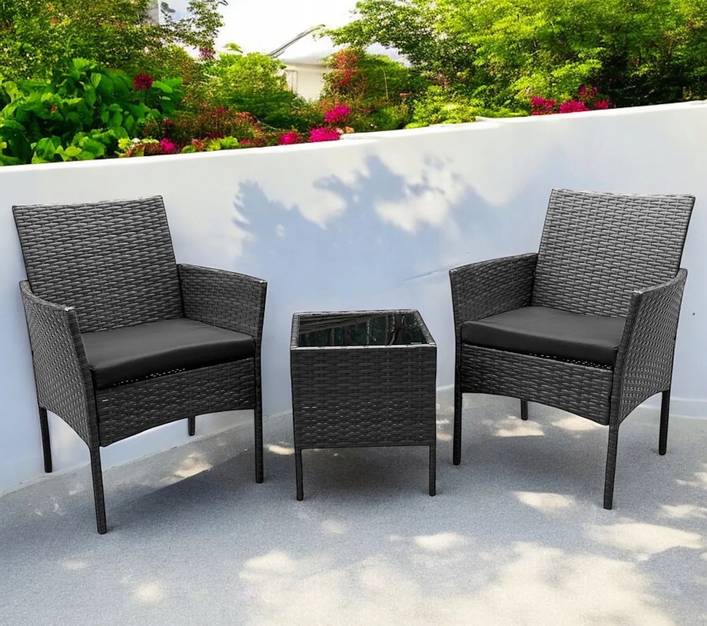 Komplet mebli ogrodowych dla 2 osób z technorattanu Alora, kolor szary