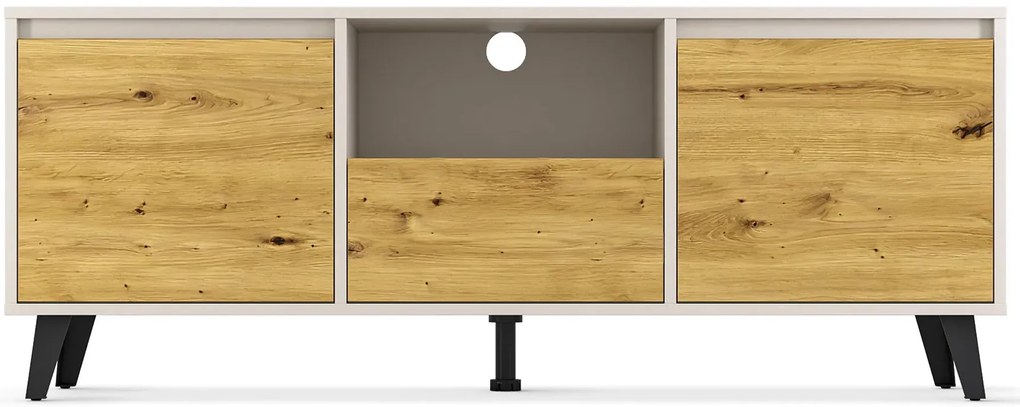 Szafka RTV na czarnych nóżkach kaszmir + dąb artisan R0-B56