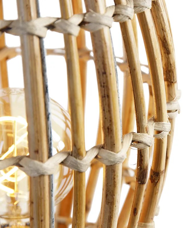 Rustykalna lampa stołowa na trójnogu z bambusa z białym - Canna Capsule Rustykalny / Vintage Oswietlenie wewnetrzne