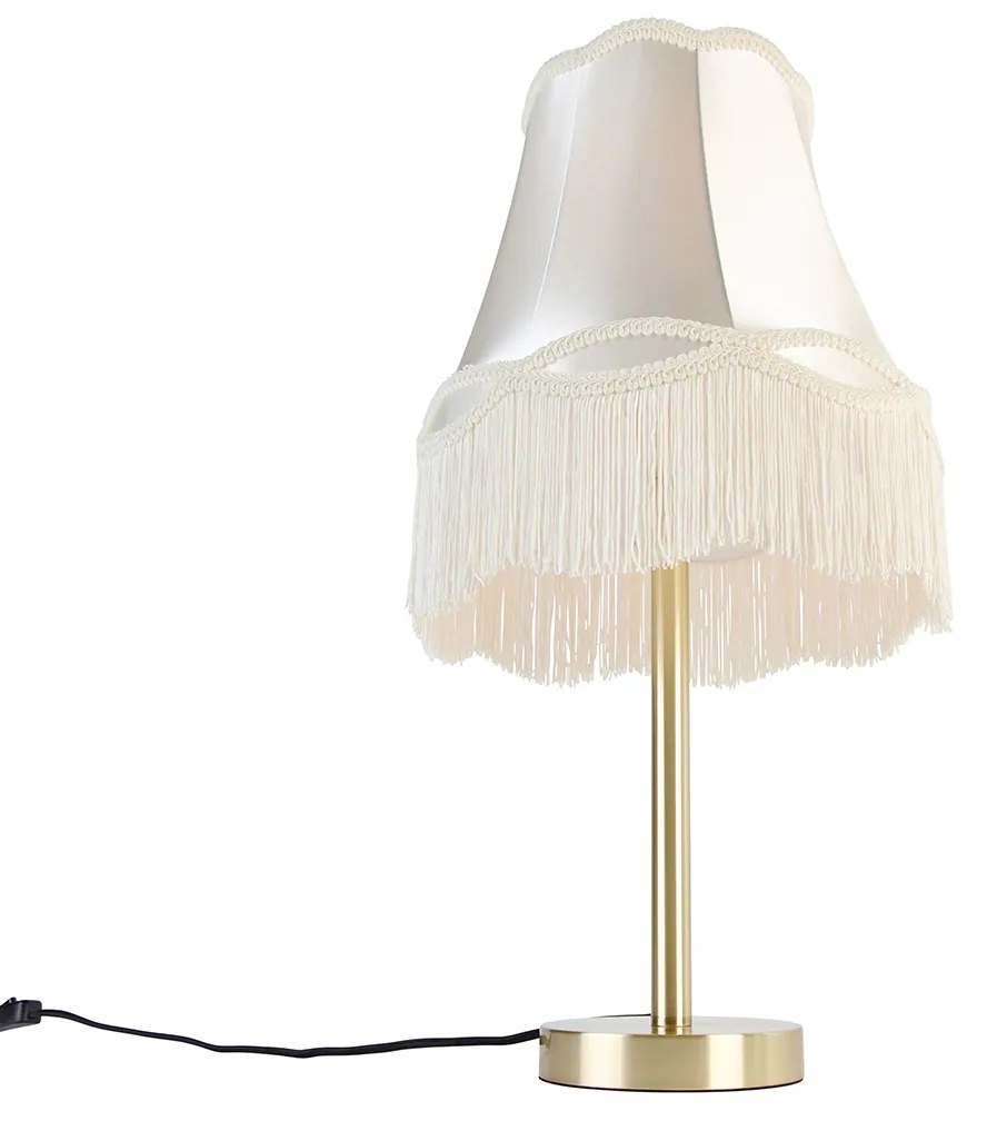 Klasyczna lampa stołowa mosiężna z abażurem w kolorze kremowym 30 cm - Simplo klasyczny/Antyczny Oswietlenie wewnetrzne