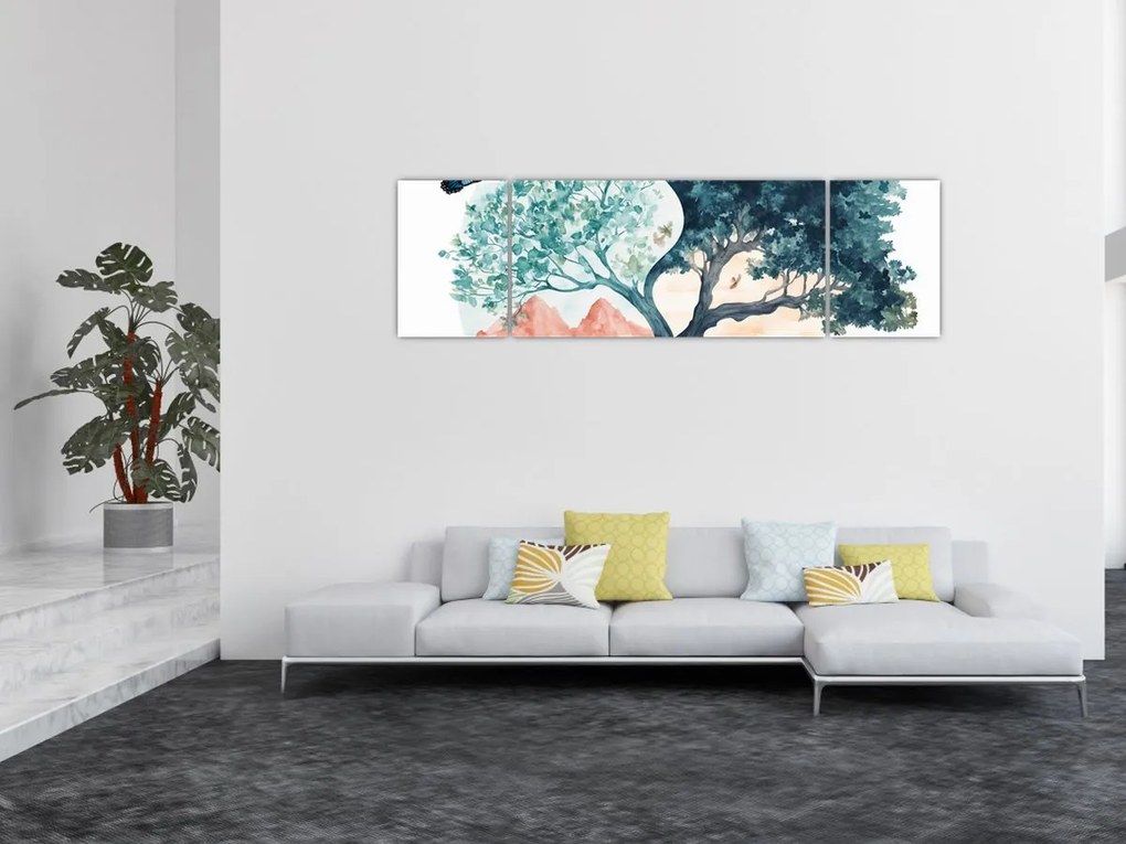 Obraz – Akwarelowe drzewo pełne życia (170x50 cm)