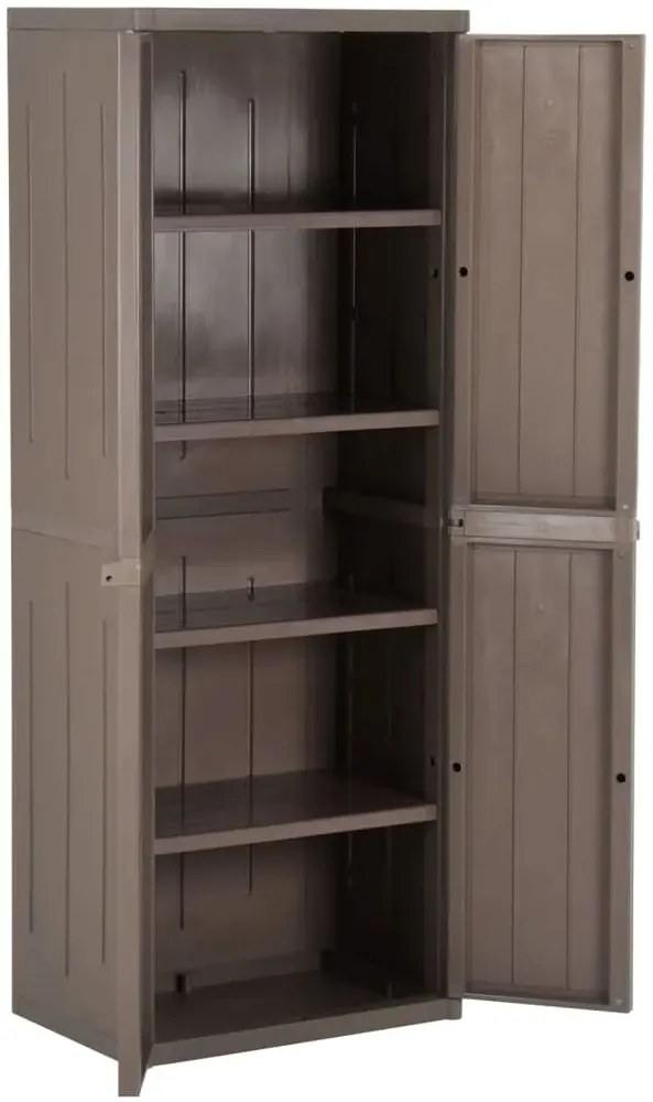 Brązowa szafa gospodarcza dwudrzwiowa z 4 półkami L6-N88