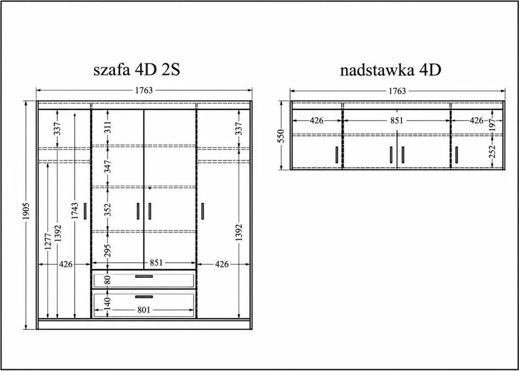 Pojemna szafa Ele 4 Biała 4 drzwiowa do sypialni