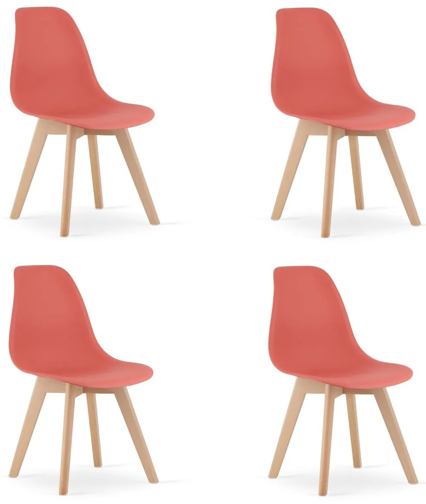 Koralowe krzesło KITO z bukowymi nogami